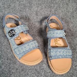 New Sam Edelman Women 8.5 Arlo Montrose Blue Sandal Cushion Heel Slides Dust Bag